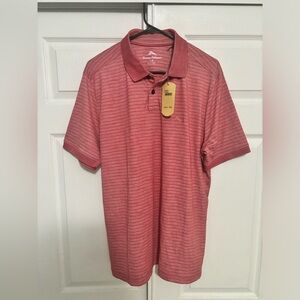 Tommy Bahama Golf Polo Shirt Mens Size L Dark Havana Striped Collared NEW